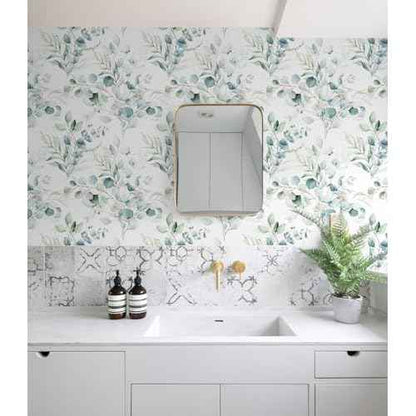 HAOKHOME Peel and Stick Wallpaper Boho Green/White Eucalyptus Leaf Floral Wall Mural Home Nursery Decor Renter Friendly Wallpaper 17.3in x 78.7in