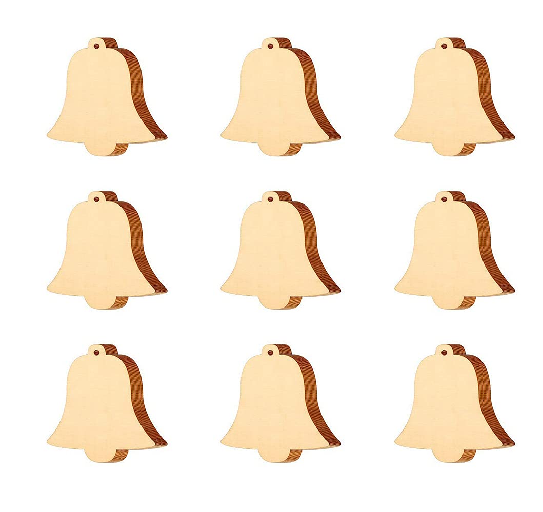 100 Pcs Wood Slices, Unfinished Christmas Wooden Ornaments Hanging Embellishments Crafts for Art Crafts Gift Decoration (Bell)