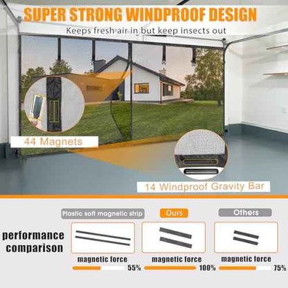 Garage Screen Doors for 2 car garage-18x8FT Fiberglass 3000g/6.7lb Durable Heavy Duty Magnetic Garage Door Screen Retractable Hands Free with 6 Roll Up Straps for Patio Workshop Home Gym Sun Room