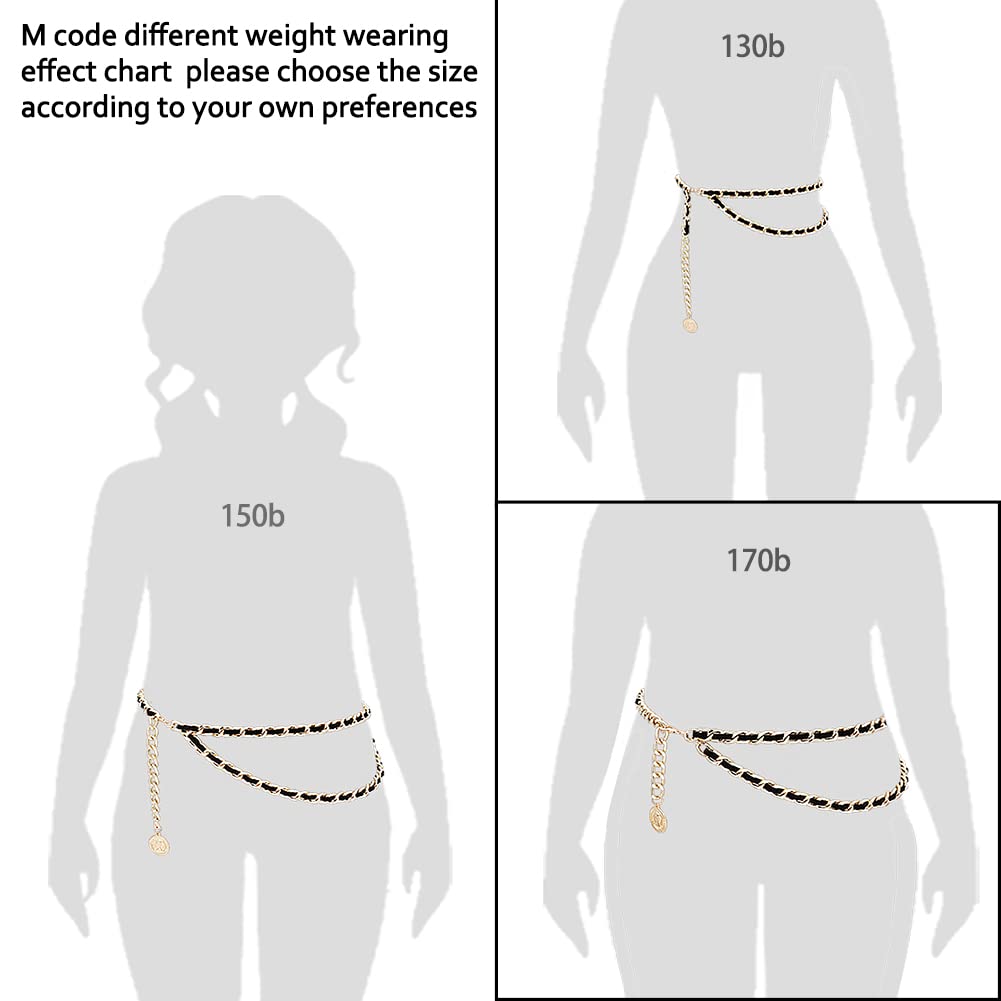 HIQUACC Leather Chain Belts for Women Girls, Layered Body Chain Belts Metal Waist Chain for Dress Vest Jeans