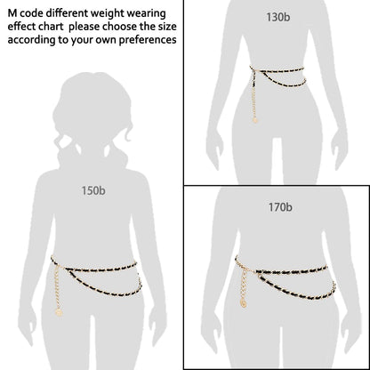 HIQUACC Leather Chain Belts for Women Girls, Layered Body Chain Belts Metal Waist Chain for Dress Vest Jeans
