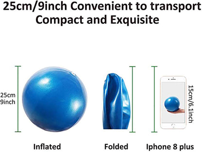 MOMPLUS 9 Inch Exercise Pilates Mini Yoga Balls Barre for Home Stability Squishy Training Physical Therapy Improves Balance with Inflatable Straw(Blue)