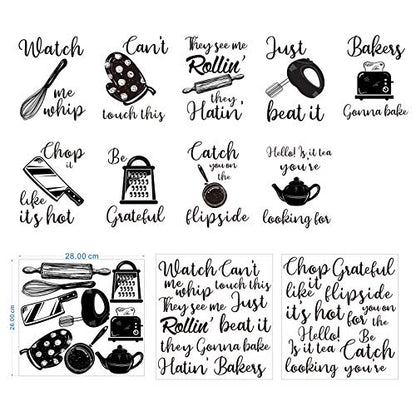 Kitchen Quotes Wall Stickers Lettering Wall Decal Kitchenware with Sayings Decoration for Kitchen Dining Baking Room Restaurant Decoration