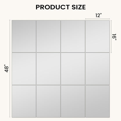 VASUHOME Large Mirror Tiles 16"x12" (12 Pack), Full Length Wall Mirrors for Home Gym, Garage, Bedroom, Living Room, Door – HD Reflection, Easy DIY Installation