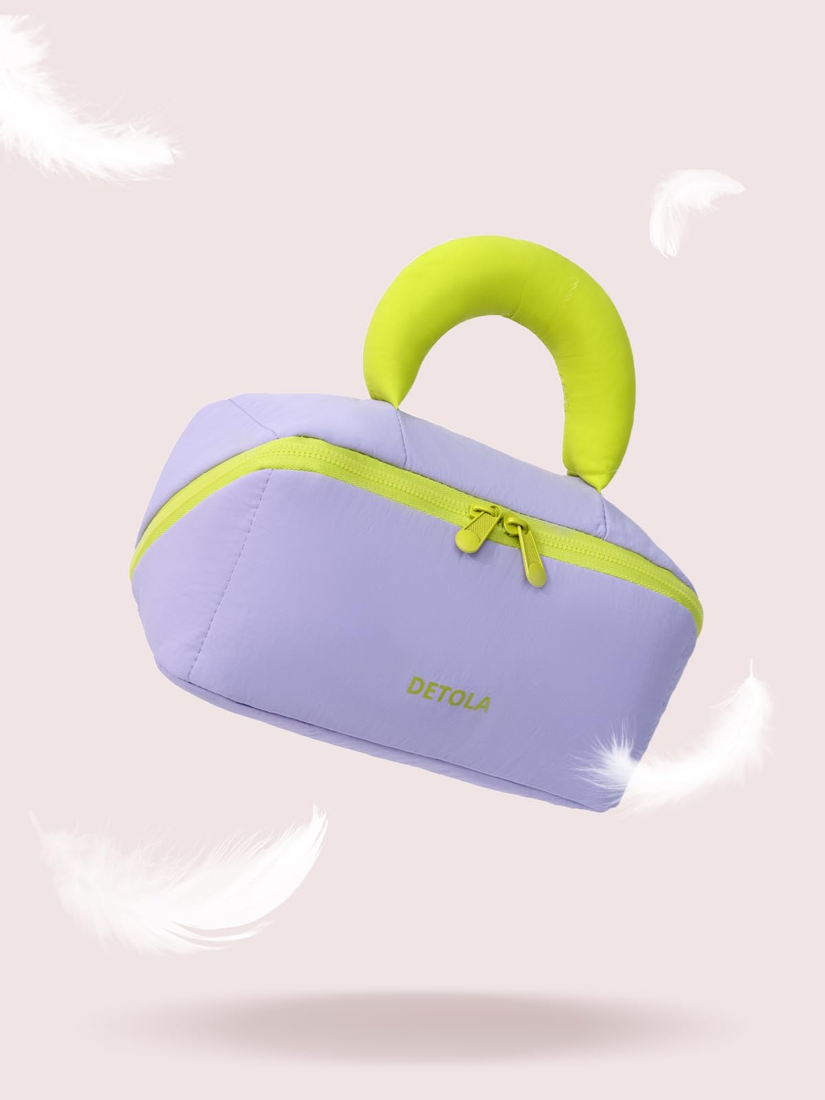 Detola Travel Makeup Bag, Cosmetic Bags for Women Lay Flat Makeup Bag with Compartments and Handle Waterproof Toiletry Bag Wide Open Portable Pouch Travel Essentials Gifts for Women, Purple