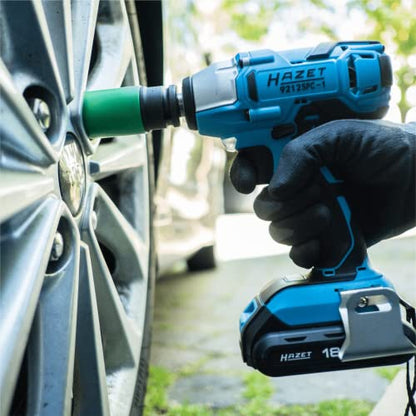 HAZET 903SLG-22 1/2 Inch Impact Socket, 22 Mm AF, External Hexagonal Traction Profile, For Aluminum Rims, Color-Coded Plastic Sleeve Green