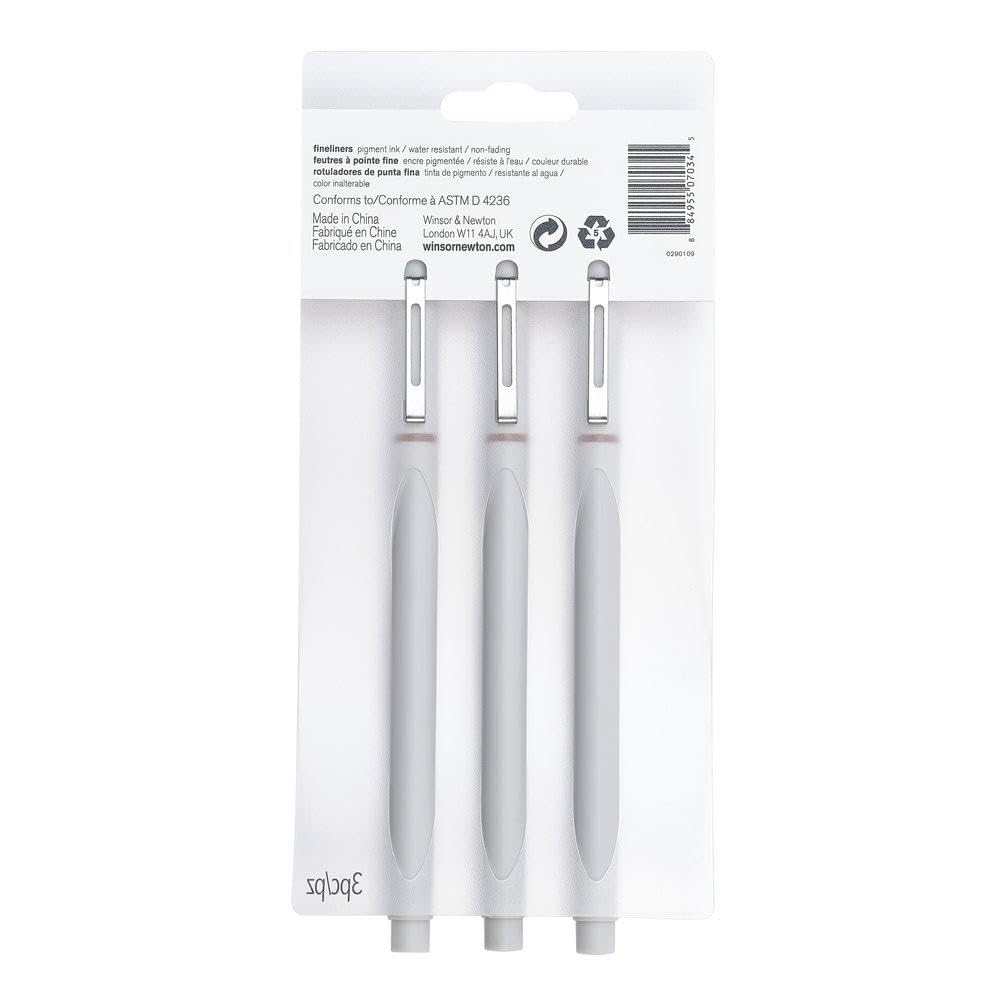 Winsor & Newton Fineliner Fine Point Pen Set, Assorted, Set of 3, Sepia