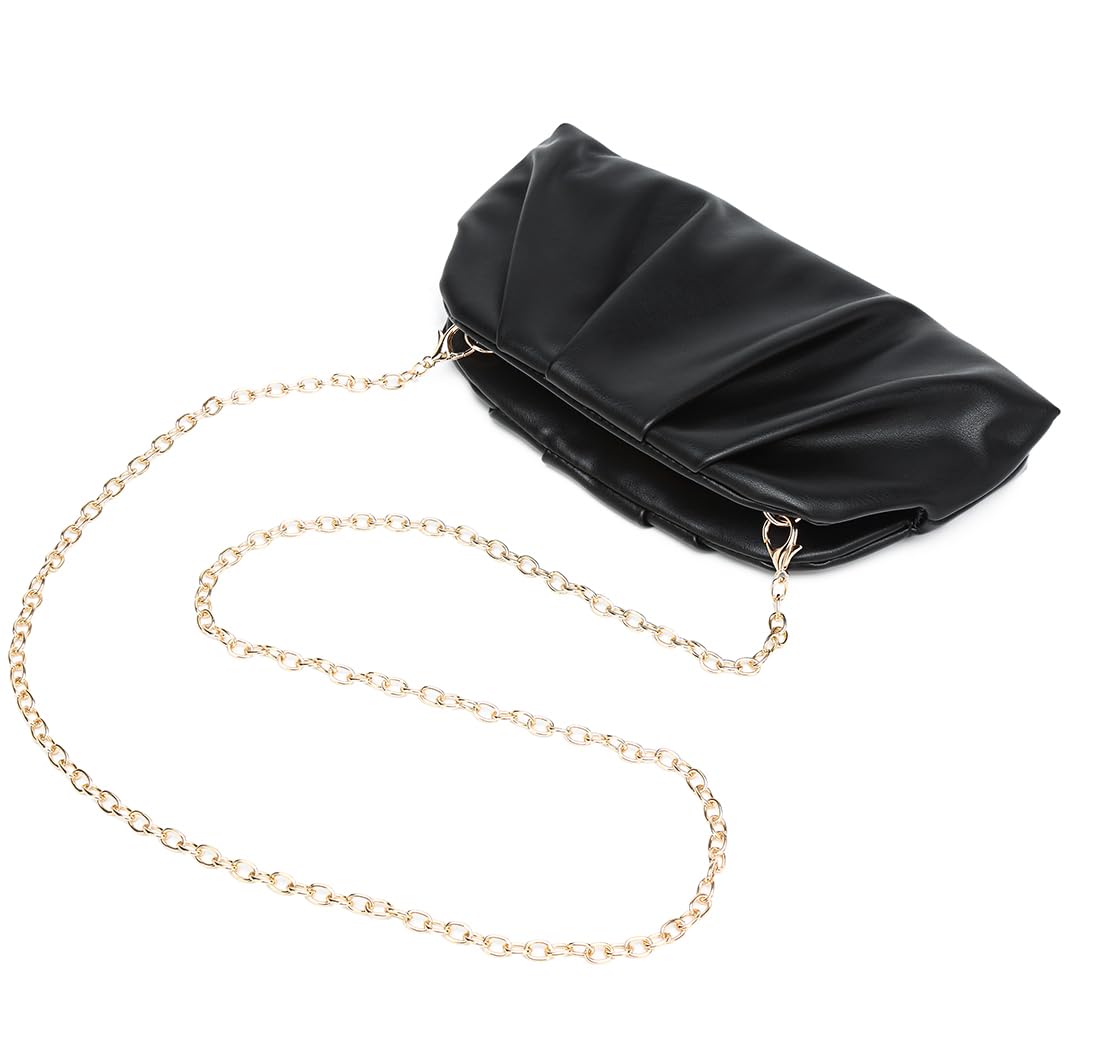 Dreubea Women's Fashion Cloud Shape Evening Bag Charming Fold Leather Clutch Handbag with Chain Beige