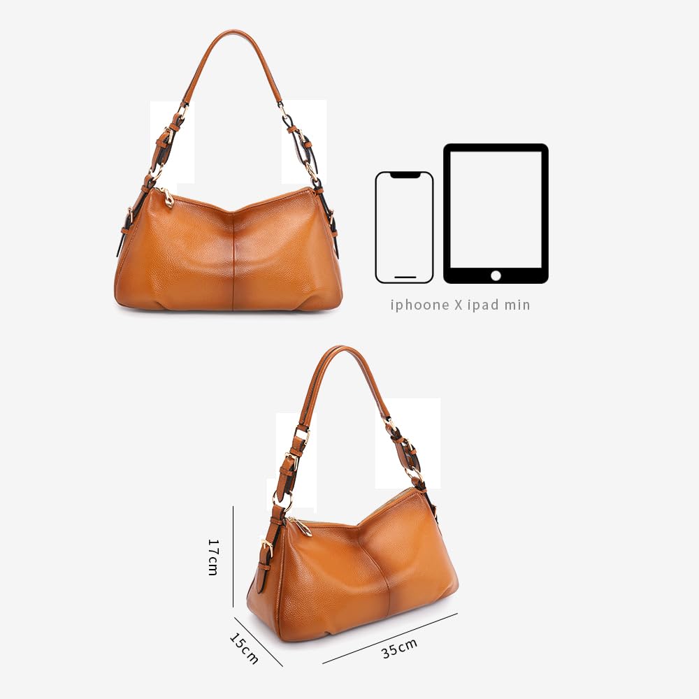 Kattee Soft Leather Hobo Handbags for Women, Genuine Top Handle Vintage Shoulder Purses (Brown)