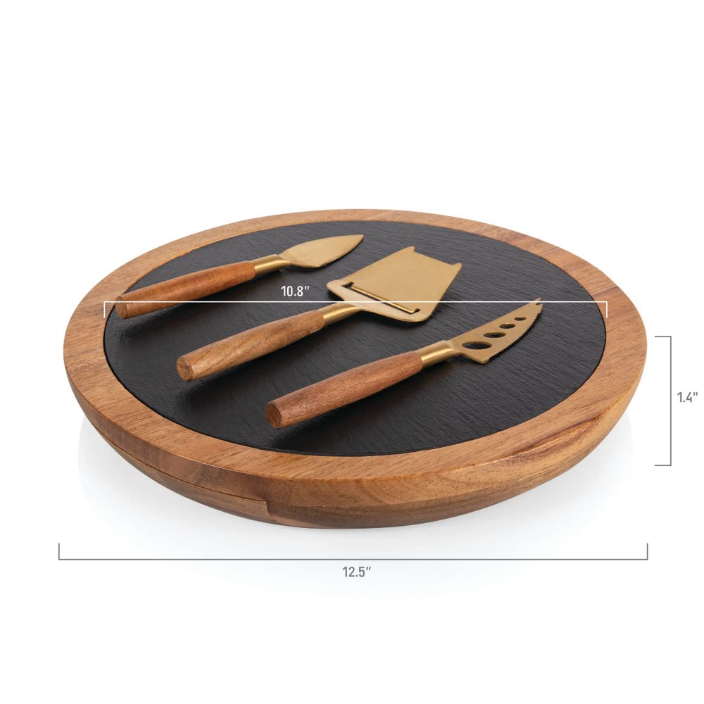 TOSCANA - a Picnic Time brand - Disney Nightmare Before Christmas Jack Insignia Cheese Board & Knife Set, Charcuterie Board, Serving Platter, (Acacia Wood & Slate Black with Gold Accents)