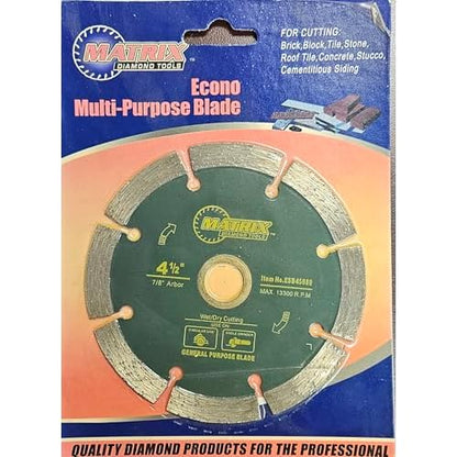 4.5" Econo Multi-Purpose Blade, Segmented Blade for Angle Grinder or Circular Saw, Wet/Dry Cutting for Brick, Block, Tile, Roof Tile, Stone, Concrete, Stucco and Cementitious Siding