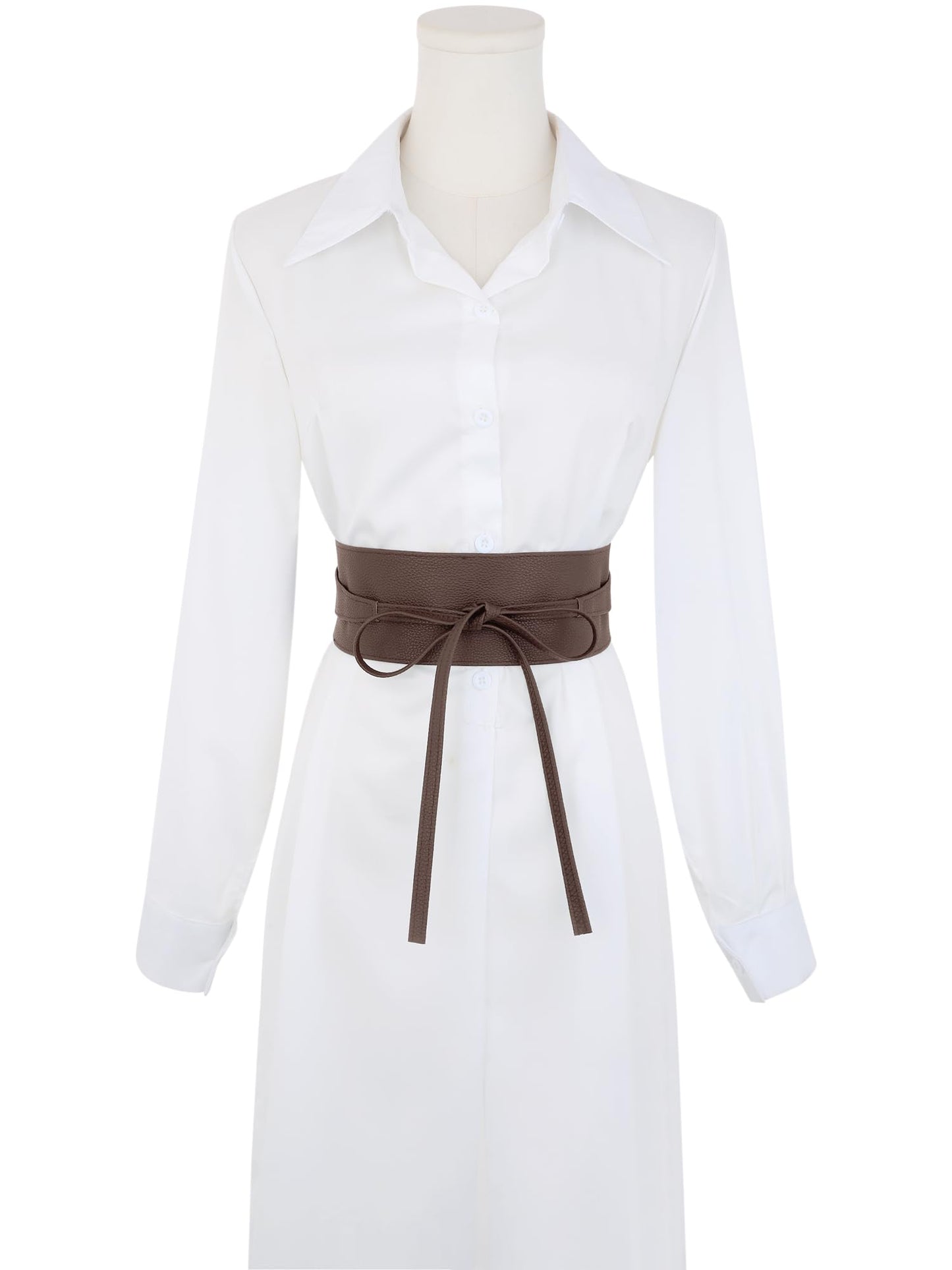 Elerevyo Women's Faux Leather Obi Belts Bowknot Wrap Around Wide Waistband for Evening Outfit Dress Shirts One Size Coffee