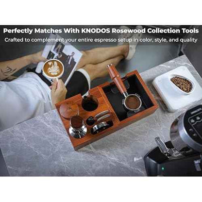 54mm Espresso Tamping Station Rosewood ? Premium Organizer for Breville Espresso Machine Accessories Holder for Tamper, Funnel, WDT, Puck Screens, RDT | Barista Station Box