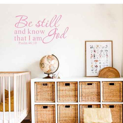 Be Still and Know That I am God Psalm 46:10 Wall Decal Pink Bible Scripture Vinyl Stickers Removable Religious Art DIY Inspirational Quotes Sticker Mural for Bedroom Living Room Home Decoration