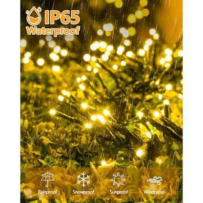 6 Pack Solar Christmas Lights Outdoor Waterproof, 600 LED 198 FT Solar Powered String Lights Outdoor with Green Wire 8 Lighting Modes, Mini LED Xmas Tree Light for Fence Party Decorations, Warm White