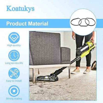 Replacement Gasket for Ryobi 18v Stick Vacuum Cordless Dust Bin Lid, Compatible with PCL720, PBLSV716, PBLSV717 - Canister Missing Seal Attachments (3/Pack)