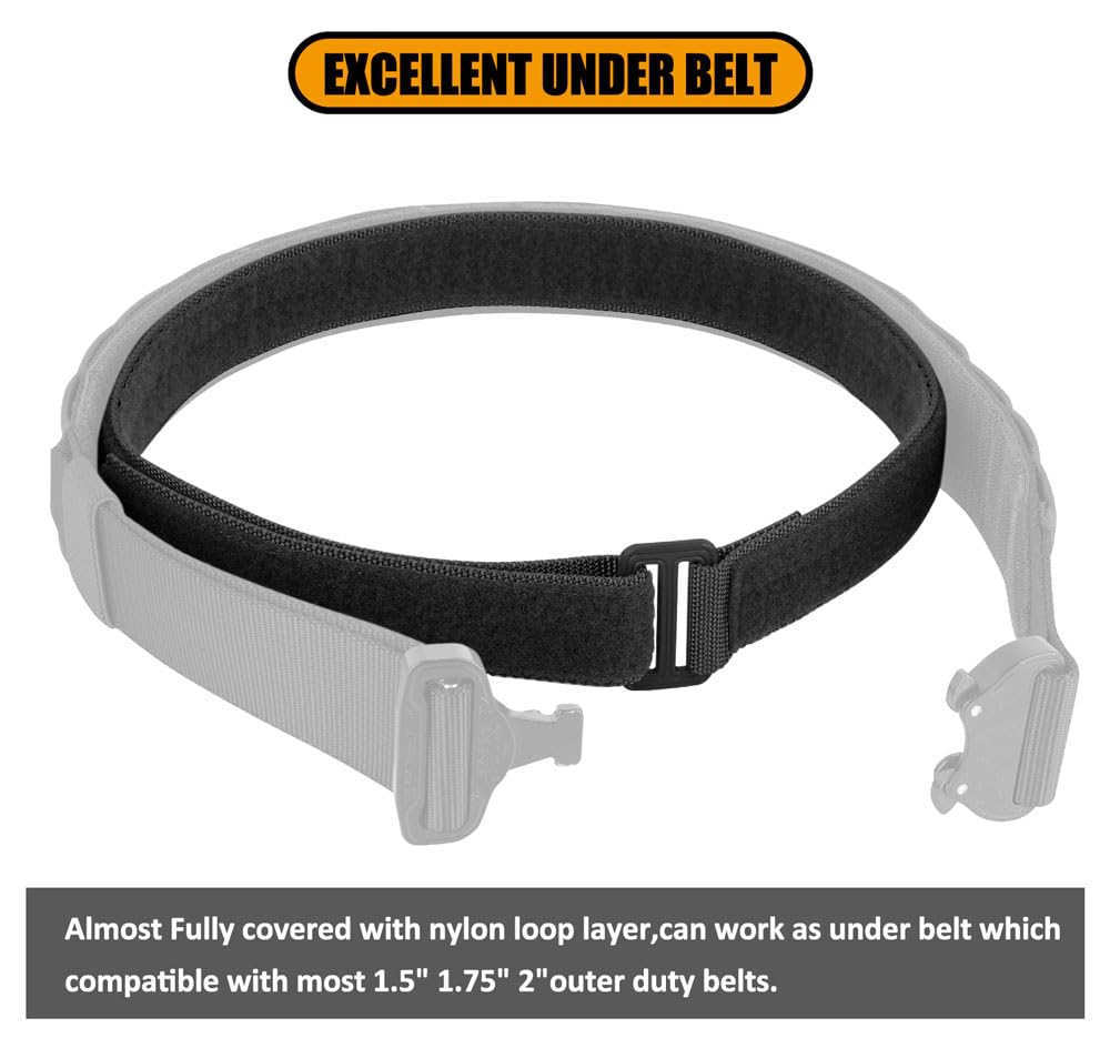 KRYDEX Tactical EDC Under Belt Loop Inner Belt 1.5" Duty Concealed Carry Base Belt (BK, L)
