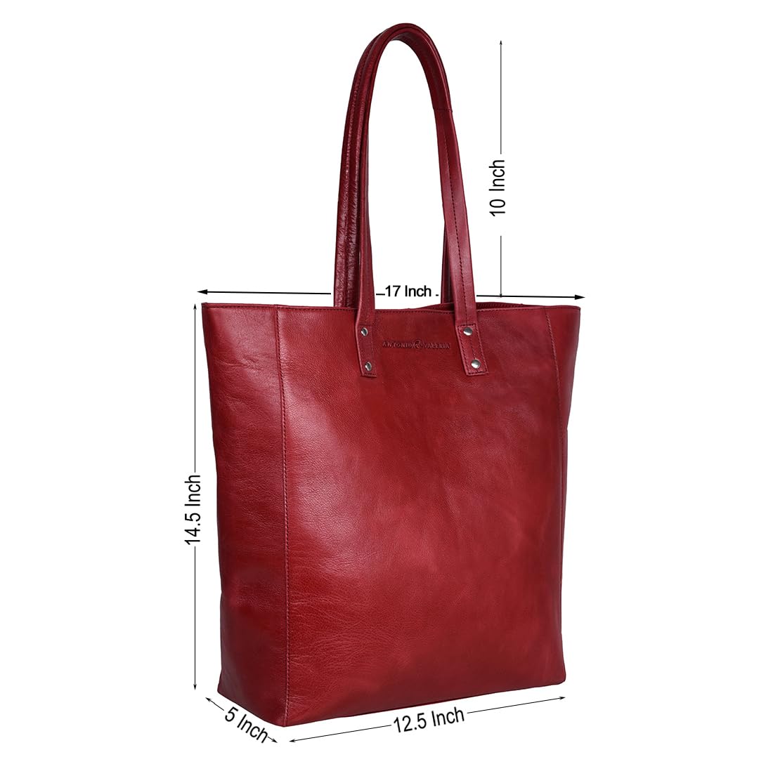 ANTONIO VALERIA Ava Red Crunch Aniline Leather Tote/Top Handle Shoulder Bag for Women