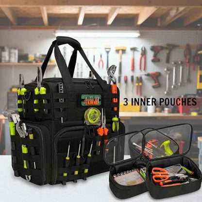 Tactical Tool Bag with 3 Inner Pouches, Portable Handheld and Shoulder Sling Tool Tote Organizer with MOLLE System, Large Capacity for Electricians, Technicians, Repairman, HVAC Techs, Black