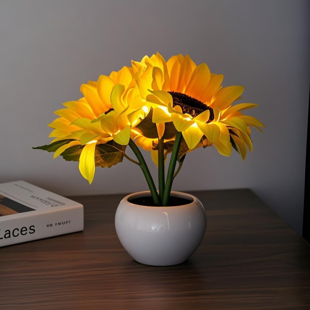 Naimo Sunflower Night Light Rechargeable LED Night Lamp Flower Table Lamp for Bedroom Living Room Birthday Party Desktop Home Decor