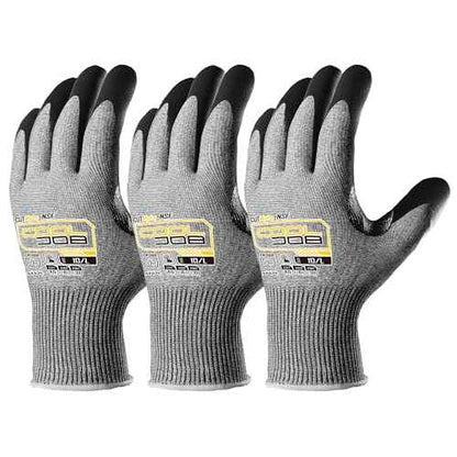 COOLJOB ANSI A5 Cut Resistant Gloves - 3/12 Pairs, Nitrile Rubber Dipped Safety Work Gloves for Men, Knife Proof with Grip Coating for Construction Warehouse Glass Wood Work, Grey Medium