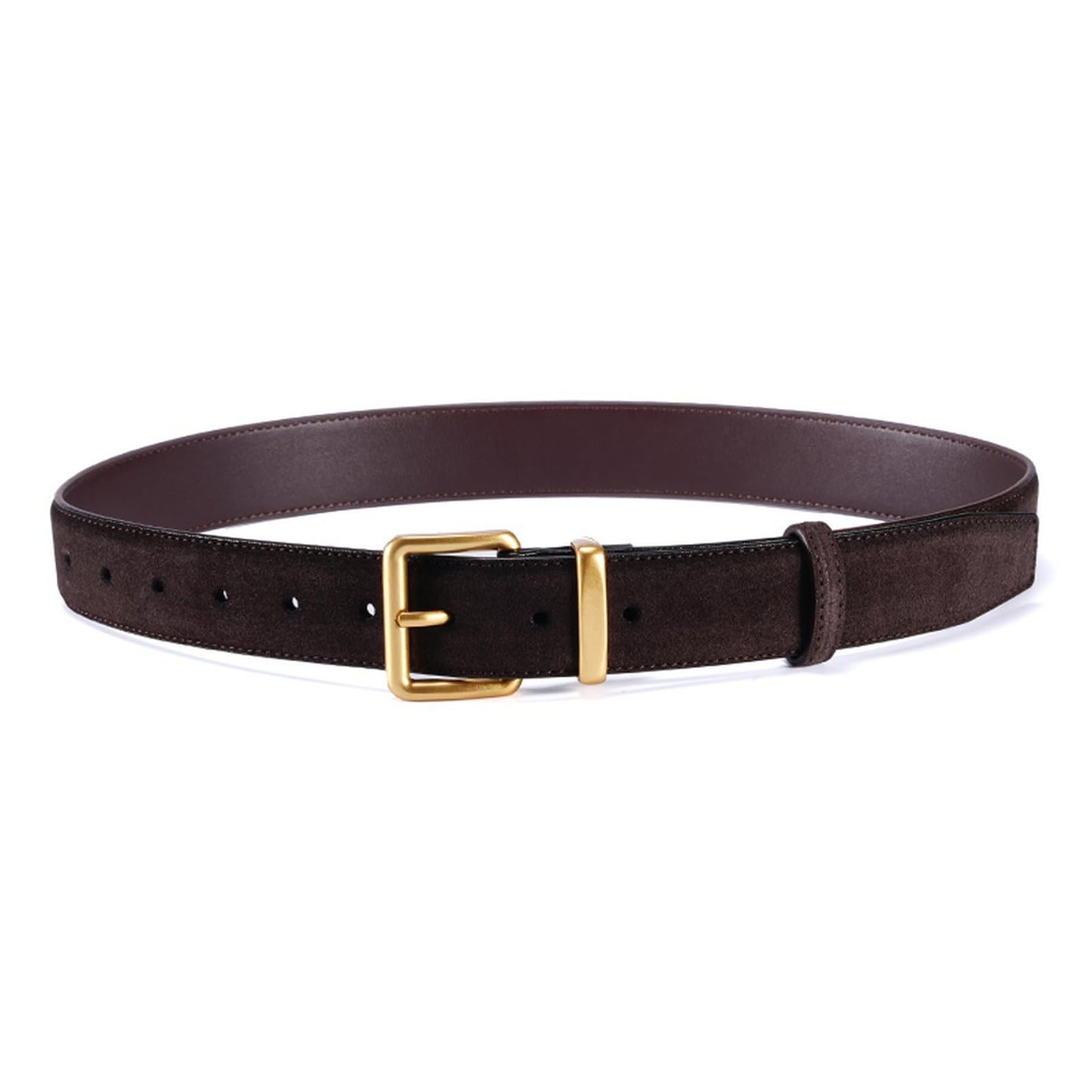 GOTOANT Wide Suede Belt Women Genuine Leather Ladies Waist Belt for Jeans Dress Casual Square Gold Buckle 1.1"(28mm) Wide Dark Brown