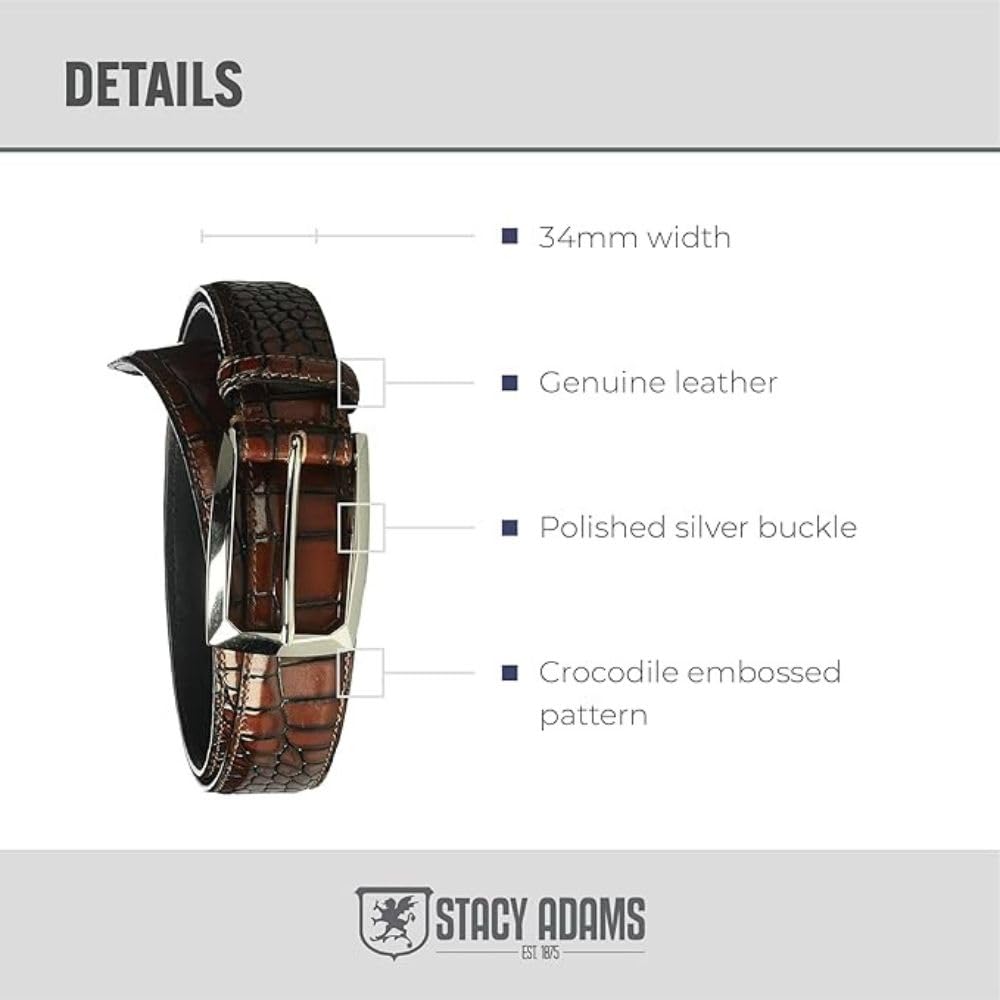 Stacy Adams Leather Dress Belt for Dickinson Oxford, Suits, Pants, Classic, Formal, Business, Work, Smooth Edge, Croco, Ozzie Croc Black, 36