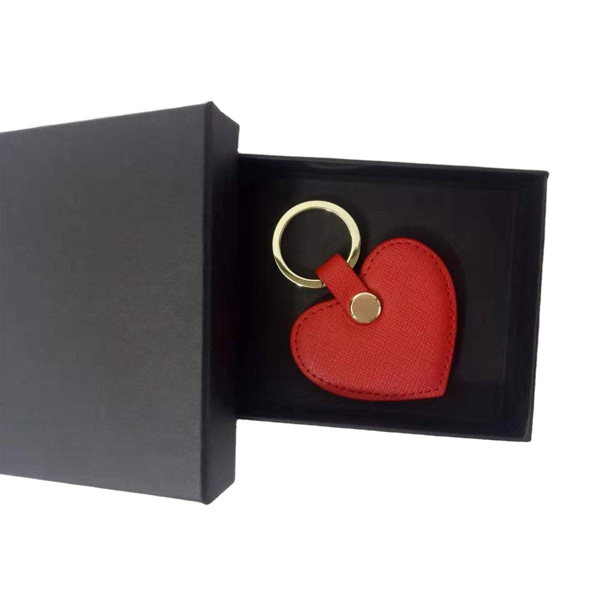 Dan Cute women Leather Keychain Heart Shape Leather Keychain Ring Car Key Holder (Red)