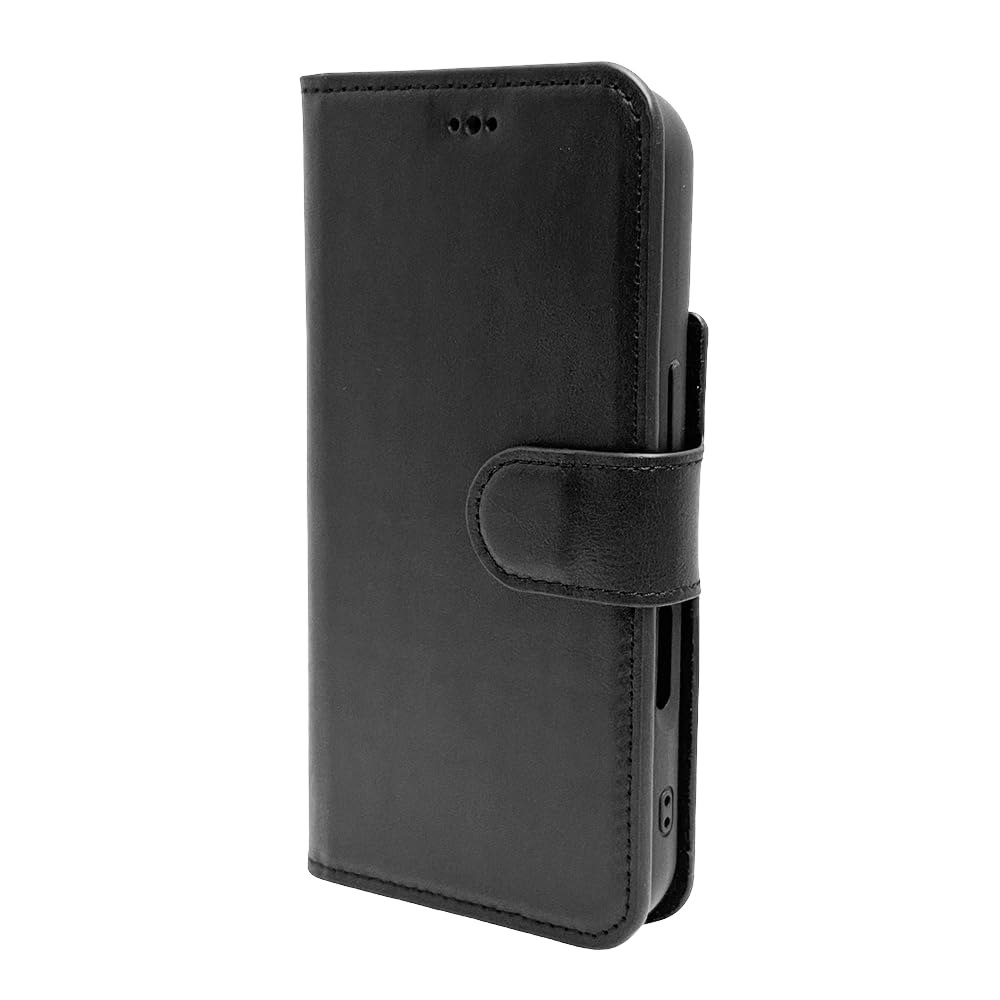 HARDISTON Genuine Leather Handmade Wallet Case Compatible with iPhone 17 Pro - MagSafe Compatible - Detachable Magnetic Flip Cover with Card Holders - Horizontal Kickstand (Black)