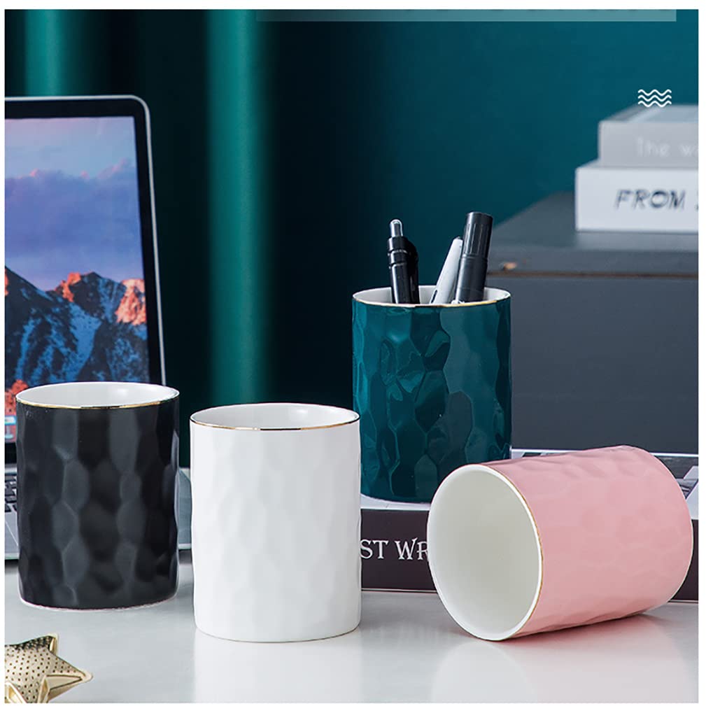 Aewill Ceramic Pen Holder Stand Cup Pencil Holder Organizer Makeup Brush Holders for Home Office Desk (White)