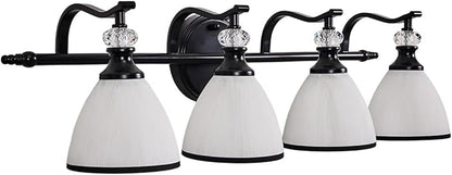 ANDY STAR Modern Bathroom Light Fixtures, 4-Light Vanity Lights, 28 inch Farmhouse Wall Sconces, Black Wall Lamp with Milky Glass, Well-Made Bathroom Lighting Fixtures Over Mirror for Living Room