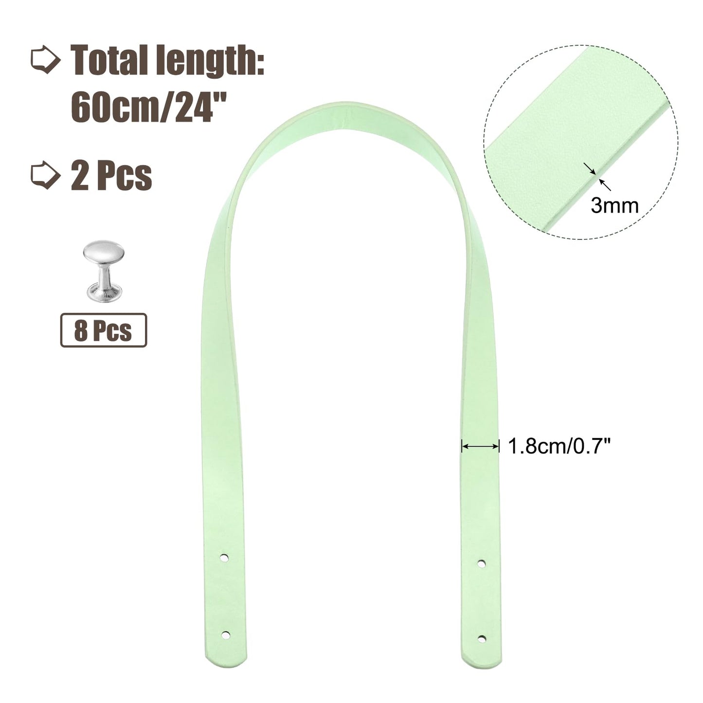 MECCANIXITY 2pcs 24 Inch (60cm) PU Leather Purses Straps Handbag Belt Band Bag Handle for Purse Wallet Tote Making, Light Blue