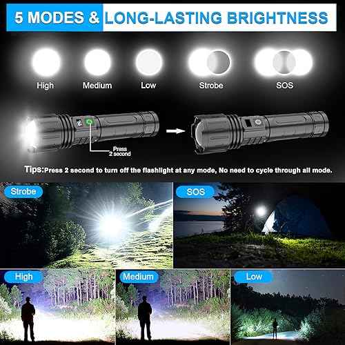 DanByte Rechargeable LED Flashlights High Lumens,1500 Meters Super Bright Tactical Flashlight with 5 Modes,Waterproof,Powerful Handheld Flash Light for Emergencies,Hurricane,Hiking,2PACK