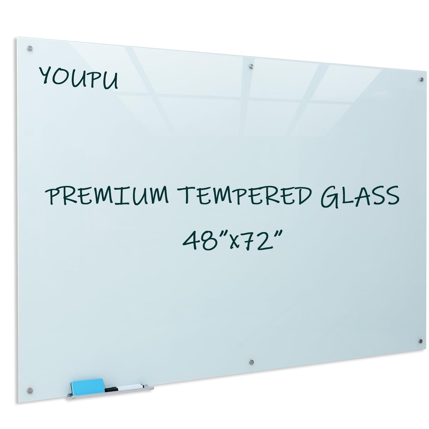 Magnetic Glass Writeboard 72"x48" Premium Tempered Dry Erase Boards Wall Mounted Frameless Whiteboard Bulletin Message Boards (White)