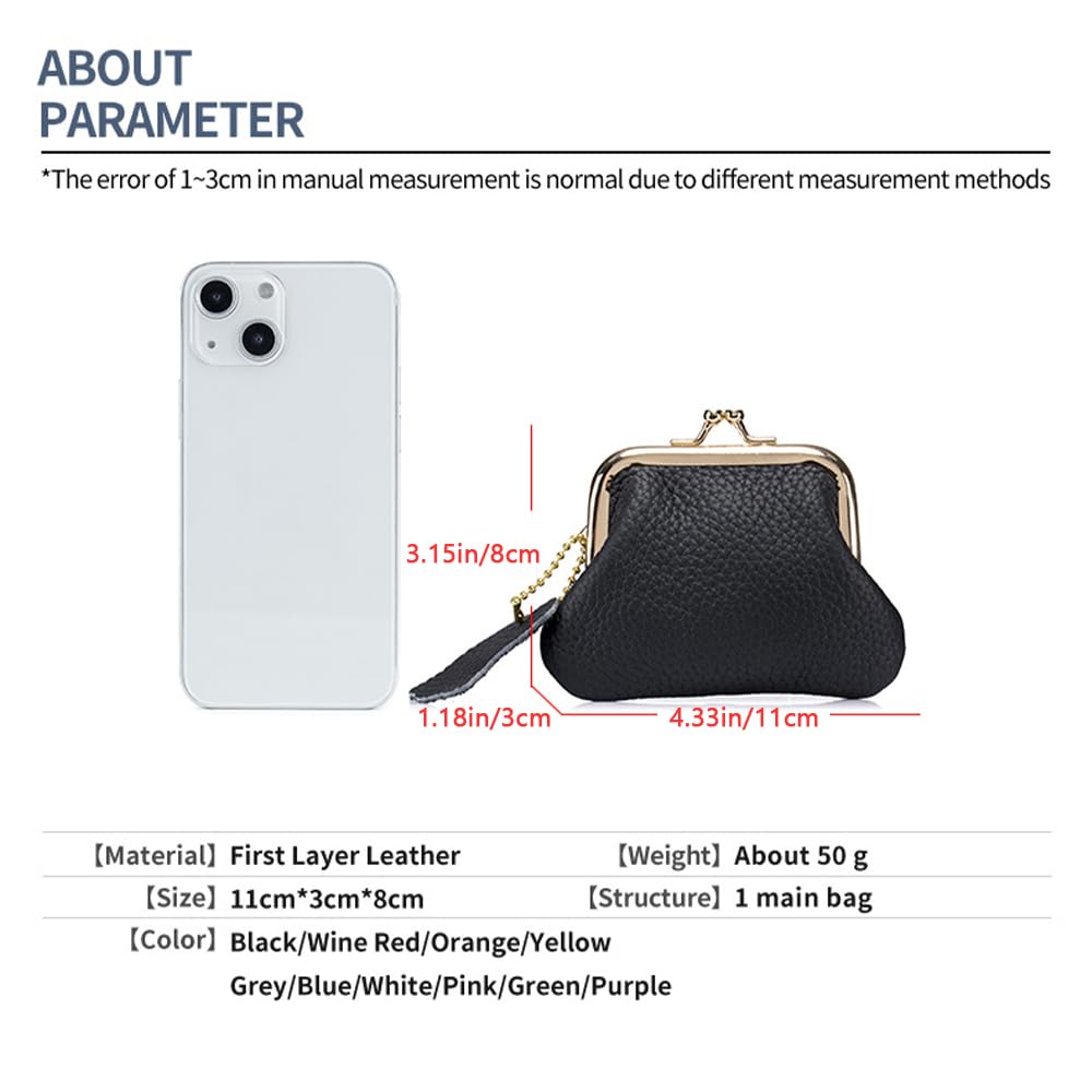 Mini Retro Coin Purse, Small Leather Change Pouch Wallet for Women Euramerican Fashion Versatile Clip Money Bag (Black)