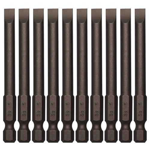 10Pcs Flat Head Screwdriver Bits 6mm / 0.24inch Magnetic Slotted Tip Screwdriver Bits 1/4inch Hex Shank 3inch Long