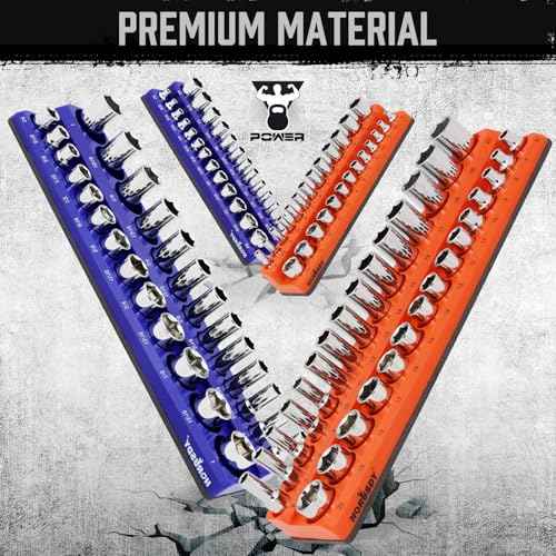 HORUSDY 4-Piece Magnetic Socket Organizer Set, Holds 1/4" & 3/8" SAE & Metric Standard/Deep Sockets, Strong Rubberized Magnetic Base, Durable Plastic Socket Holder for Toolbox & Workbench
