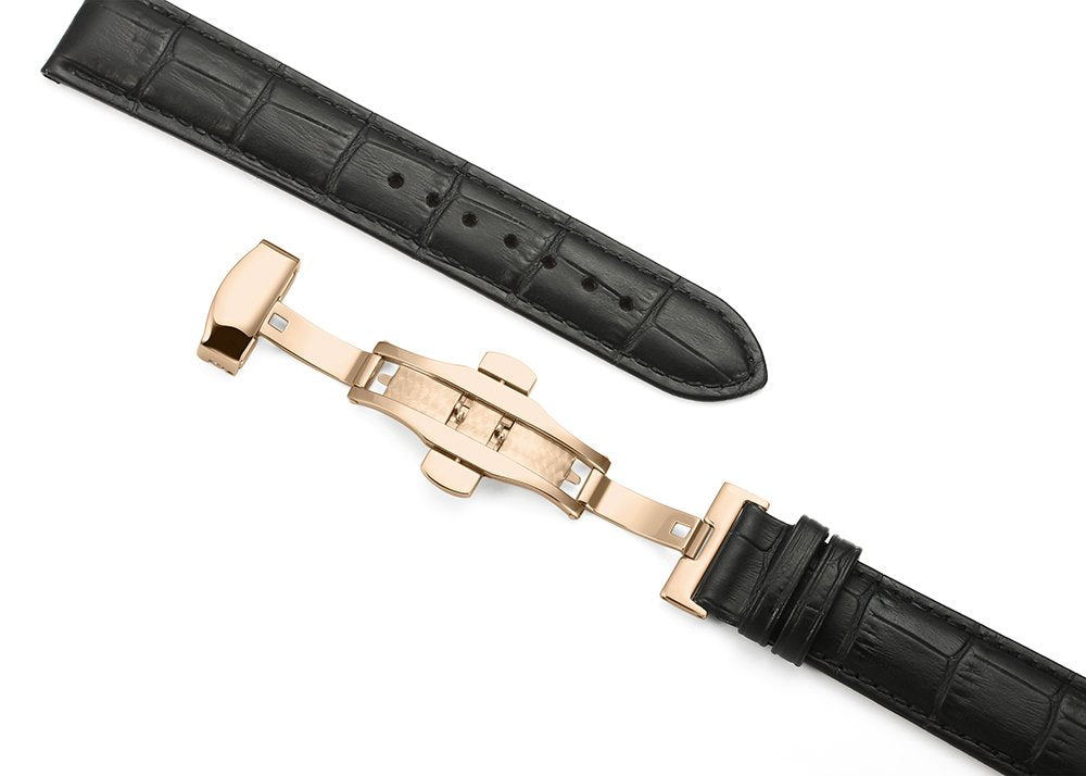 iStrap Leather Watch Band -Alligator Grain Embossed Pattern Calfskin Replacement Strap-Stainless Steel Deployment Buckle with Push Buttons-Bracelet for Men Women-18mm 19mm 20mm 21mm 22mm 24mm