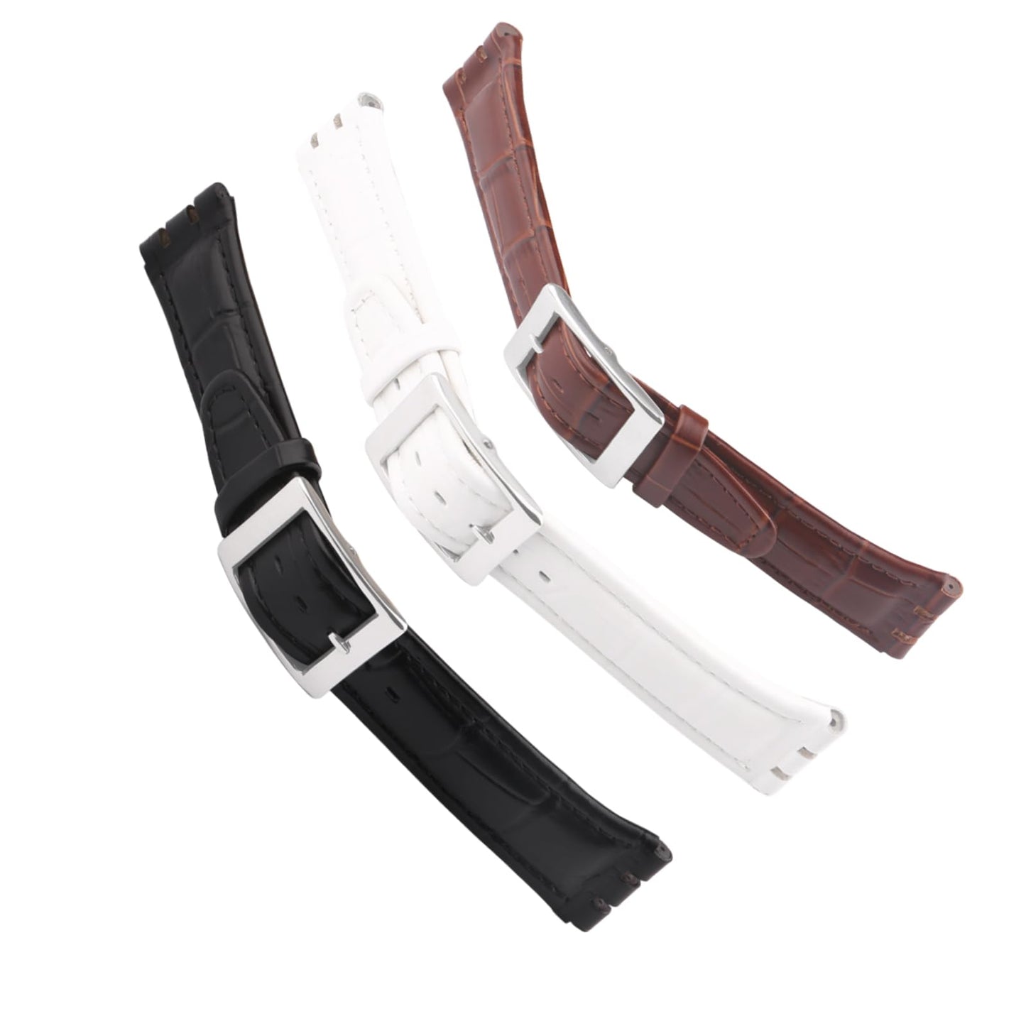 unilabo Leather Watch Band Compatible for Swatch 17mm 19mm (not for skin series) Strap Replacement for men and women wirst watchband, 19mm Black