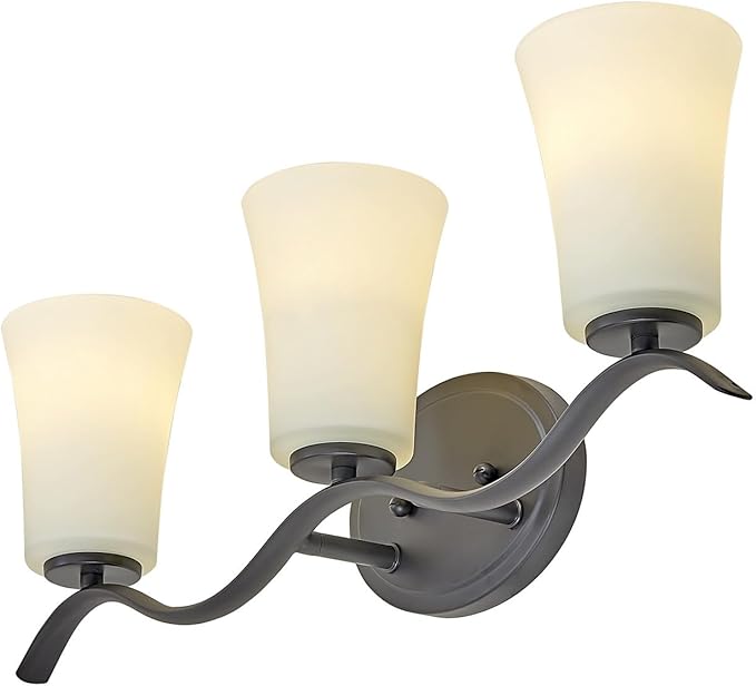 3 Light Bathroom Vanity Light Fixture, Oil Rubbed Bronze Vanity Light Fixtures with Milky White Glass Shade, Modern Bathroom Wall Sconces Lights Over Mirror