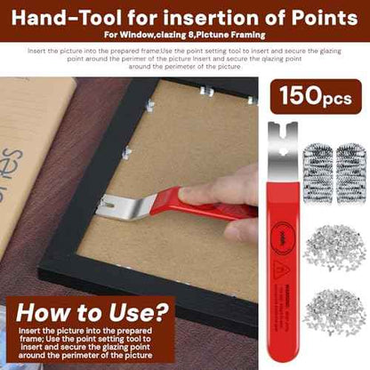 Glazier Point Driver with 150 Push Points and 2 Finger Tips, Glazier Point Drill Tool for Glass Frames, Pictures and Cross Stitch