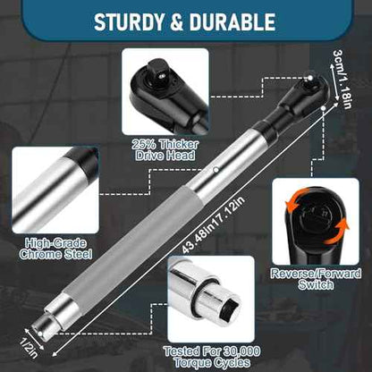 1/2 Inch Drive Impact Offset Wrench Set with 4 Socket Adapters, Universal Tool for Tight Spaces, Impact Ready Bar for Electric Ratchet Wrench, Compatible with Torque and Drill Use