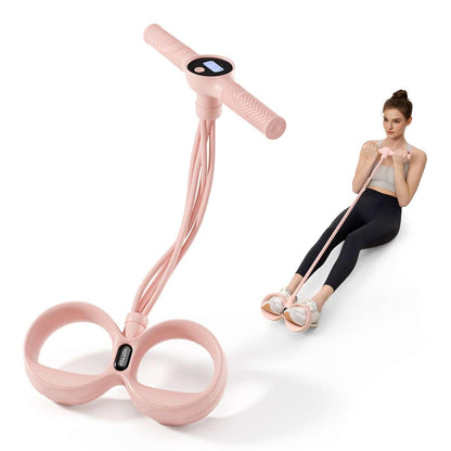YOTTOY Smart Foot Pedal Puller with Digital Counter, Pedal Puller Resistance Band System with Handles for Full Body Stretching Yoga Home Workout, Pink