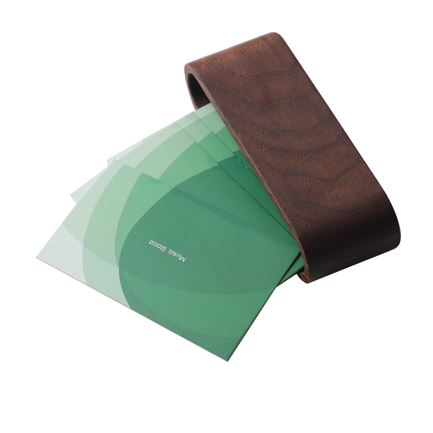 muso wood Business Card Holder for Desk Wooden Display Business Card Stand for Office Tabletop 4 Pack (Walnut)