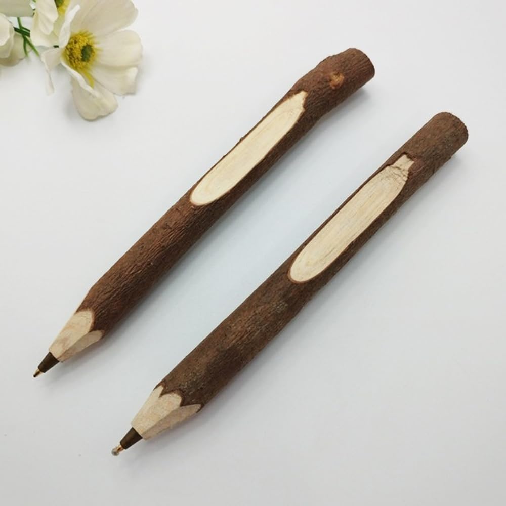 SKKSTATIONERY 12 Pcs Real Wooden Ballpoint Pens, Branch Ballpoint Pens, Hand Made Wood Ballpoint Pen, School Supplies 5" Long, Black Ink.