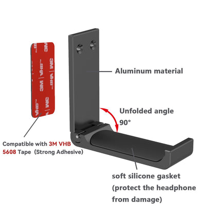 Yocice Headphone Stand Hanger,Headset Holder Mount,Aluminum Hook with Strong Adhesive Tape for Headphones (H03-Black-1PCS)