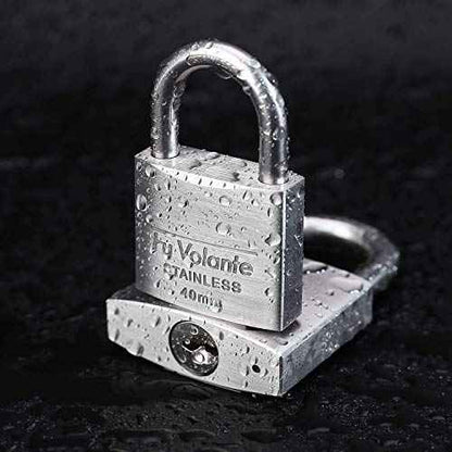 Stainless Steel Pin Tumbler Padlock, 304 Marine Series, Weatherproof Padlock for Outdoor use, 2 inch Wide Body, Keyed Different - Stainless Steel Body & Shackle