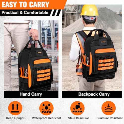 Tool Backpack Heavy Duty for Men Women, 77 Pockets Water-resistant Hvac Tool Bag Backpack Organizer with Waterproof Molded Base, 1680D, Durable Multi-Use Pocket for Electrician Construction