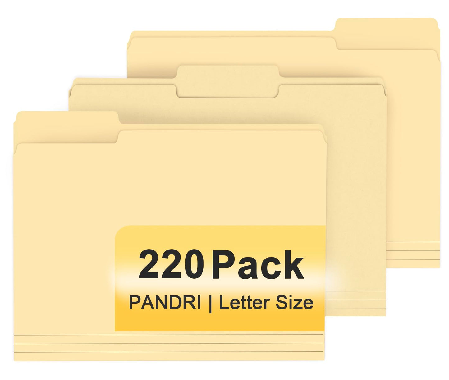 File Folder, PANDRI 220 Pack File Folder, 1/3 Cut Tab, Letter Size, Filing Folder for Office School Business, Manila
