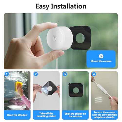 Window Camera, 2K 2.4G WIFI Indoor Cameras for Home Security with Starlight Night Vision, AI Smart Detection, 911 Emergency Dispatch,US Based Cloud,2 Way Talk,24/7 Recording,Easy & Quick Install 2Pack